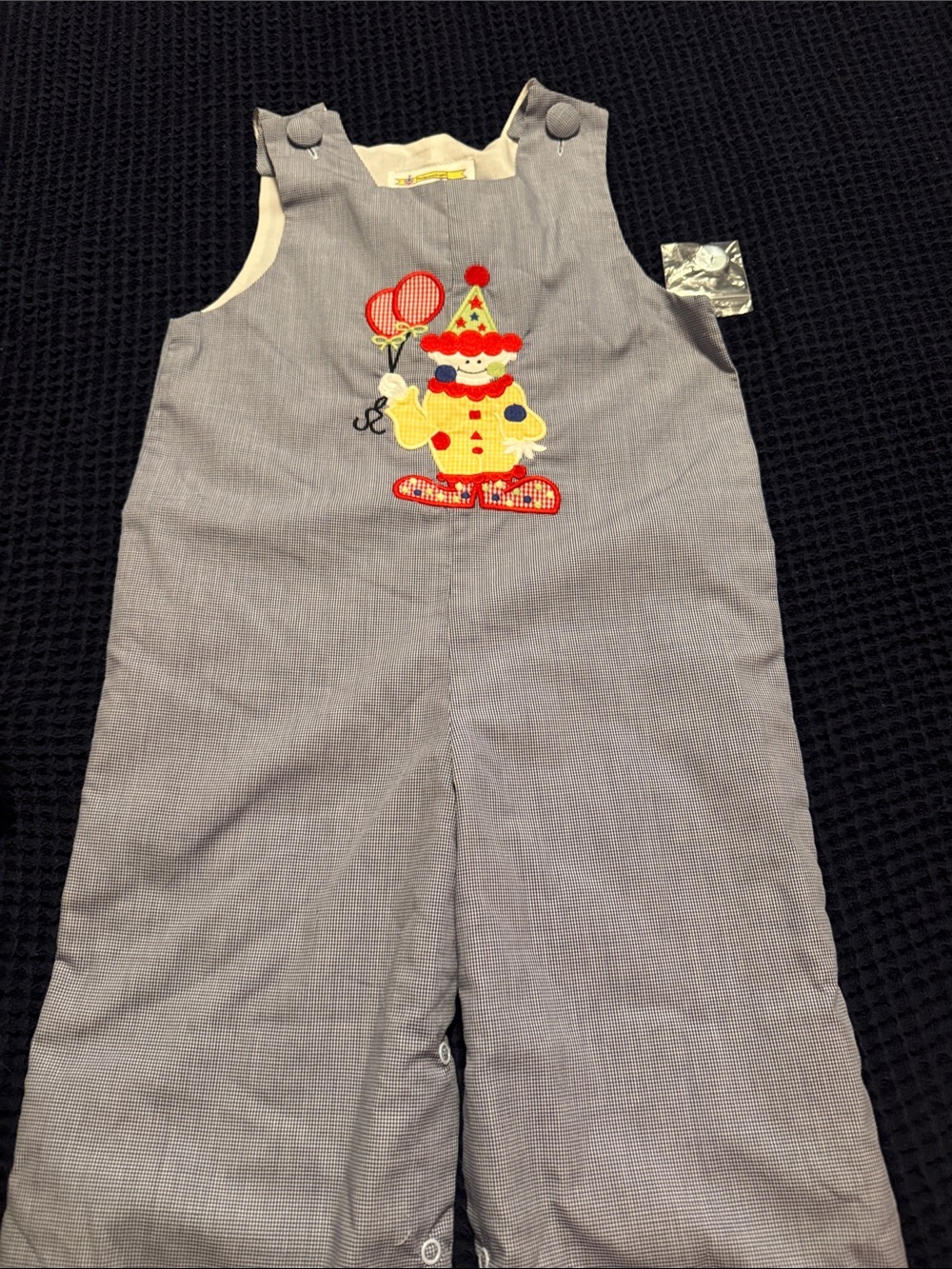 Gray Kids Overalls with Yellow Clown Applique - Unbranded
